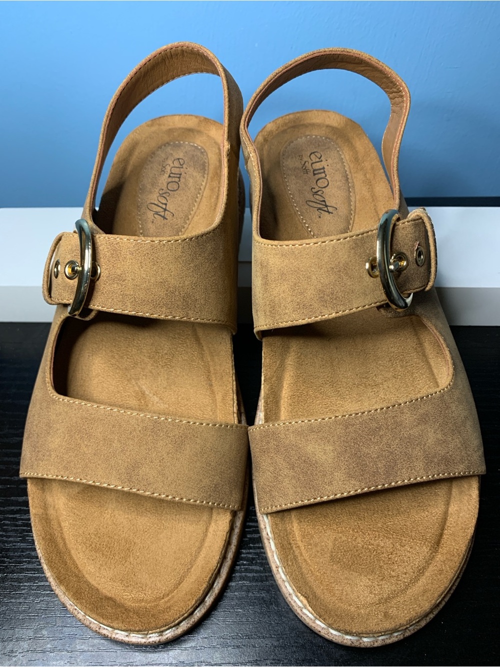 EuroSoft Tan Suede Slingback Sandals with Buckle
